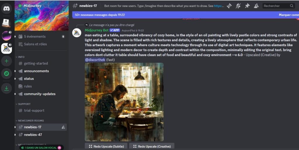 Le serveur Midjourney sur Discord