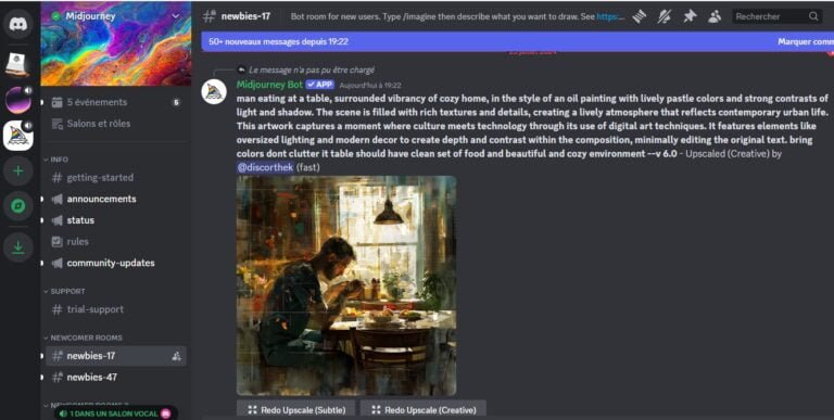 Le serveur Midjourney sur Discord